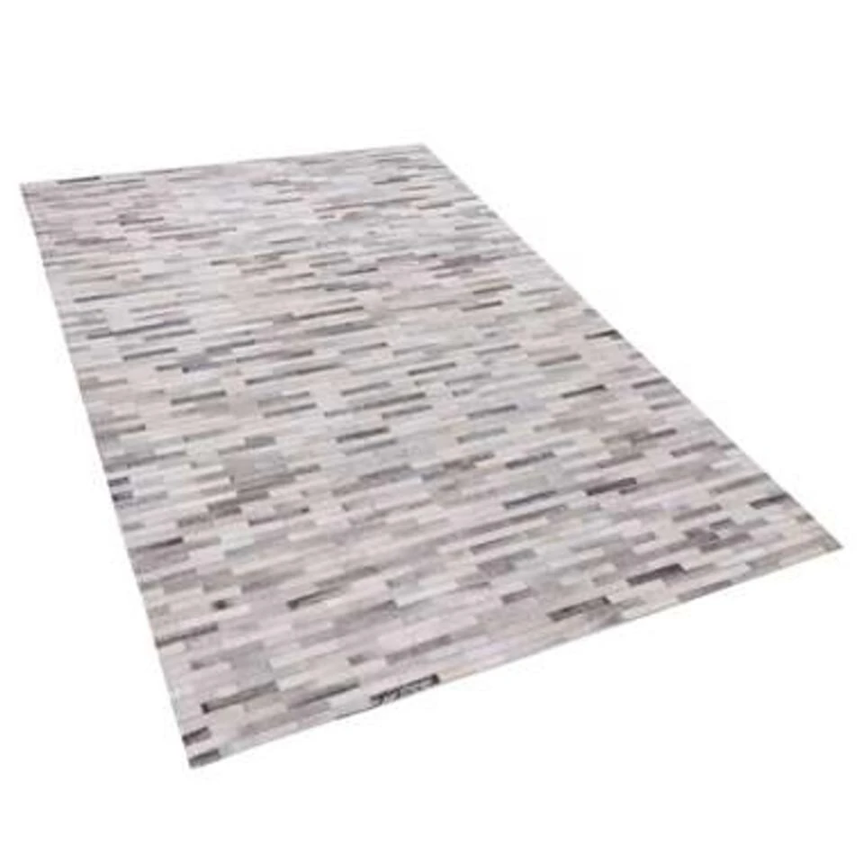 Beliani Laagpolig - AHILLI Grijs Koeienhuid Leer 140x200 Cm 3 Beliani Laagpolig - AHILLI Grijs Koeienhuid Leer 140x200 Cm