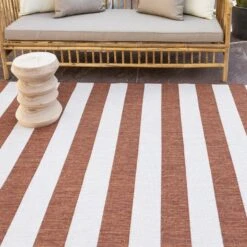 EVA Interior Buitenkleed Stripes Roest/wit Dubbelzijdig - 200 X 290 Cm -Tapijt Wereld 1000033843 0102