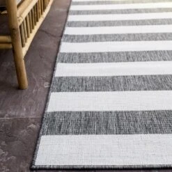 Buiten Loper - Balkonkleed Stripes - Grijs/Wit - Dubbelzijdig - EVA Interior... -Tapijt Wereld 1000036214 0103