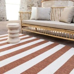 EVA Interior Buitenkleed Stripes Roest/wit Dubbelzijdig - 240 X 340 -Tapijt Wereld 1000036224 0103