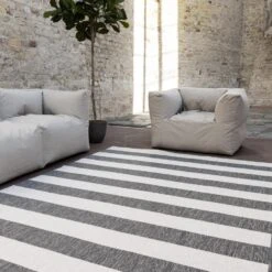 EVA Interior Buitenkleed Stripes Grijs/Wit Dubbelzijdig - 160 X 230 Cm -Tapijt Wereld 1000036230 0101