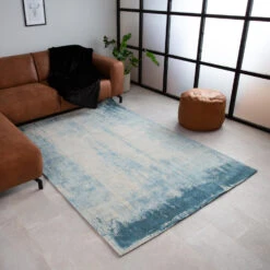 Vloerkleed Blauw Juul 160x230 Cm - 160x230x1 Cm - Stof - Blauw -Tapijt Wereld 1000046781 0102