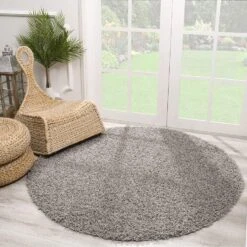 Loca Shaggy Rond Vloerkleed Lichtgrijs Hoogpolig - 150 CM ROND -Tapijt Wereld 1000066058 0103