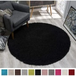 Loca Shaggy Rond Vloerkleed Zwart Hoogpolig - 200 CM ROND -Tapijt Wereld 1000066066 0102