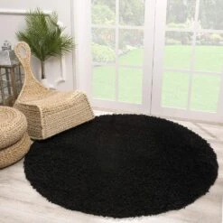 Loca Shaggy Rond Vloerkleed Zwart Hoogpolig - 200 CM ROND -Tapijt Wereld 1000066066 0103