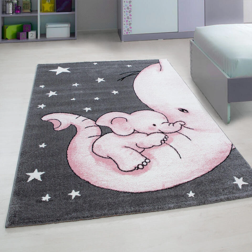 Kids Olifant Vloerkleed Kinderkamer Roze / Grijs Laagpolig - 160x230 CM 4 Kids Olifant Vloerkleed Kinderkamer Roze / Grijs Laagpolig - 160x230 CM - Afbeelding 2