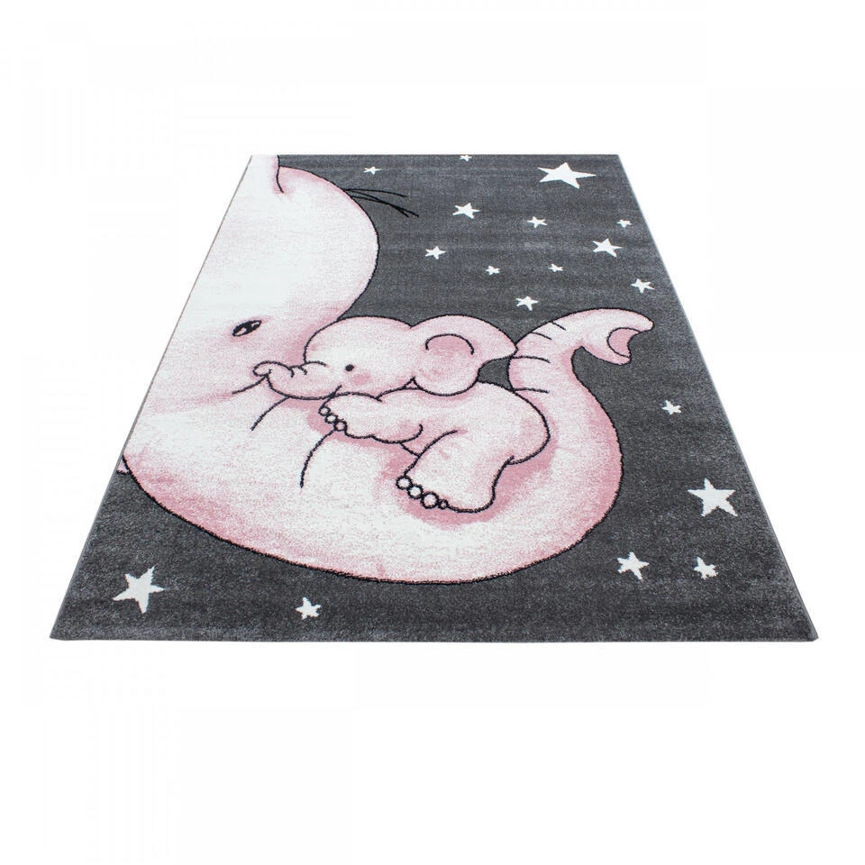 Kids Olifant Vloerkleed Kinderkamer Roze / Grijs Laagpolig - 160x230 CM 3 Kids Olifant Vloerkleed Kinderkamer Roze / Grijs Laagpolig - 160x230 CM