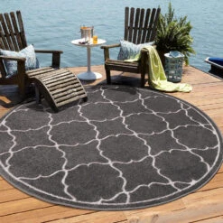 Berlin Binnen En Buitenvloerkleed Laagpolig Outdoor Grijs - 150 CM ROND -Tapijt Wereld 1000081152 0102