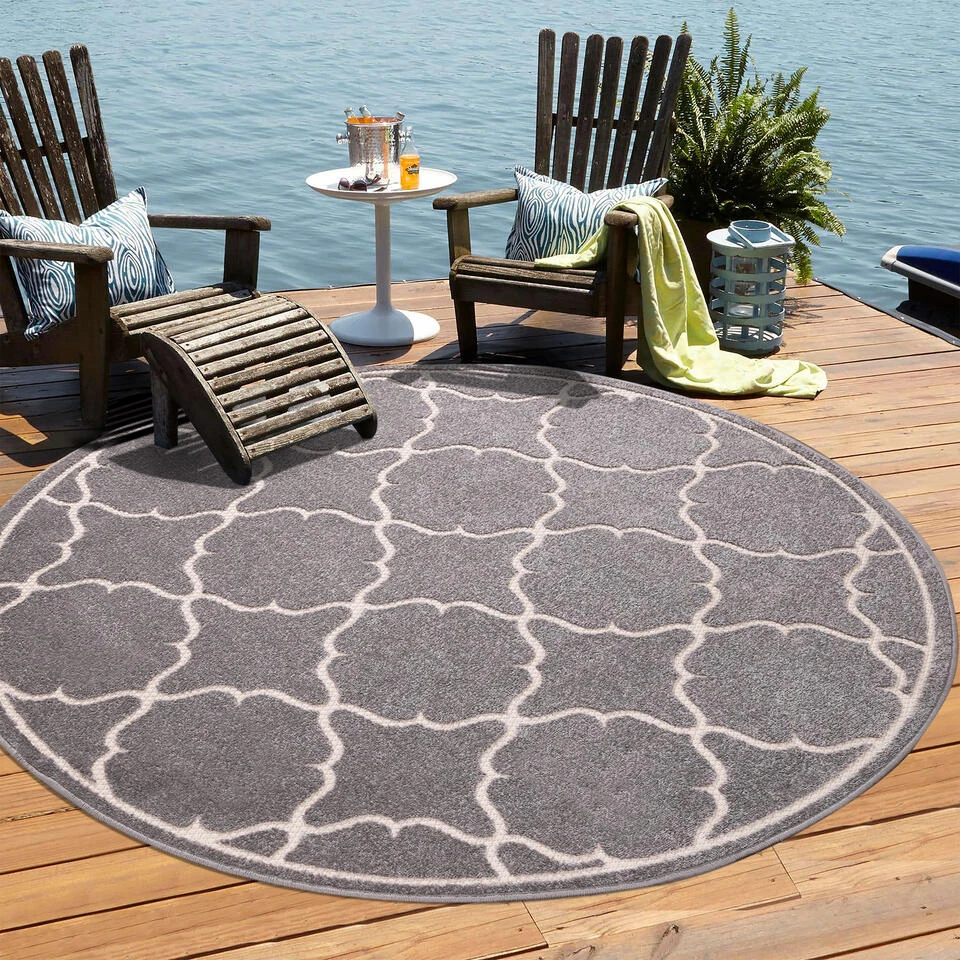 Berlin Binnen En Buitenvloerkleed Laagpolig Outdoor Licht Grijs - 150 CM ROND 5 Berlin Binnen En Buitenvloerkleed Laagpolig Outdoor Licht Grijs - 150 CM ROND - Afbeelding 3