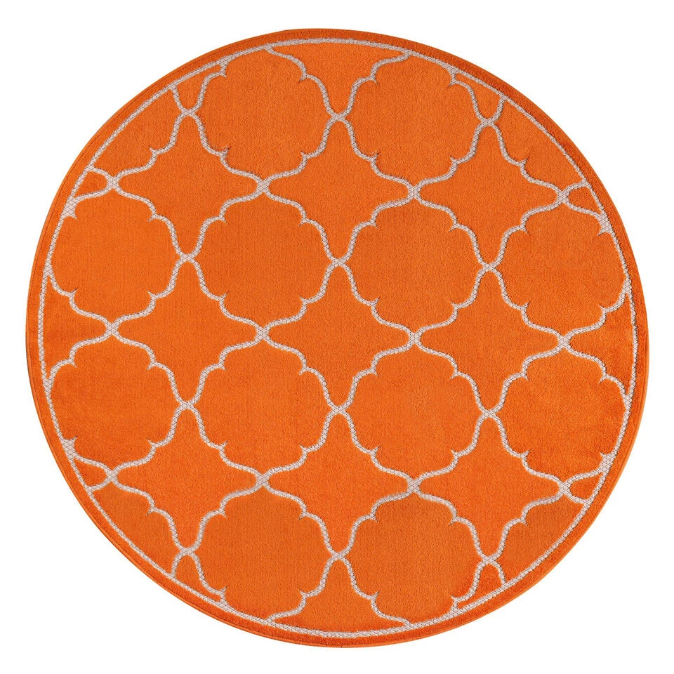 Berlin Binnen En Buitenvloerkleed Laagpolig Outdoor Oranje - 150 CM ROND 4 Berlin Binnen En Buitenvloerkleed Laagpolig Outdoor Oranje - 150 CM ROND - Afbeelding 2