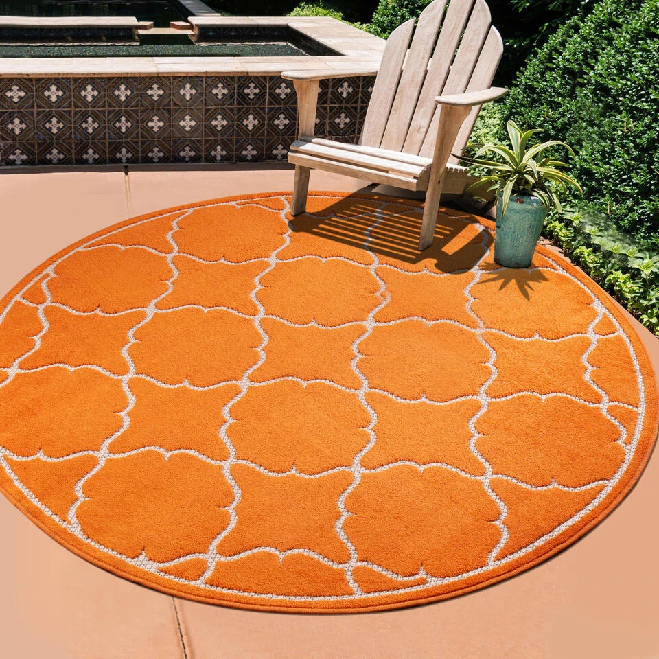 Berlin Binnen En Buitenvloerkleed Laagpolig Outdoor Oranje - 150 CM ROND 5 Berlin Binnen En Buitenvloerkleed Laagpolig Outdoor Oranje - 150 CM ROND - Afbeelding 3
