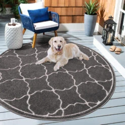 Berlin Binnen En Buitenvloerkleed Laagpolig Outdoor Grijs - 200 CM ROND -Tapijt Wereld 1000081165 0103