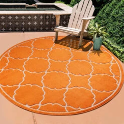 Berlin Binnen En Buitenvloerkleed Laagpolig Outdoor Oranje - 120 CM ROND -Tapijt Wereld 1000081166 0102