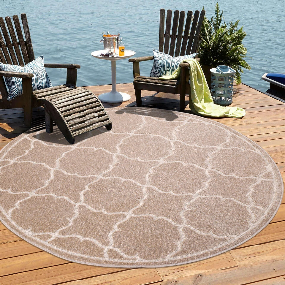 Berlin Binnen En Buitenvloerkleed Laagpolig Outdoor Beige - 120 CM ROND 5 Berlin Binnen En Buitenvloerkleed Laagpolig Outdoor Beige - 120 CM ROND - Afbeelding 3