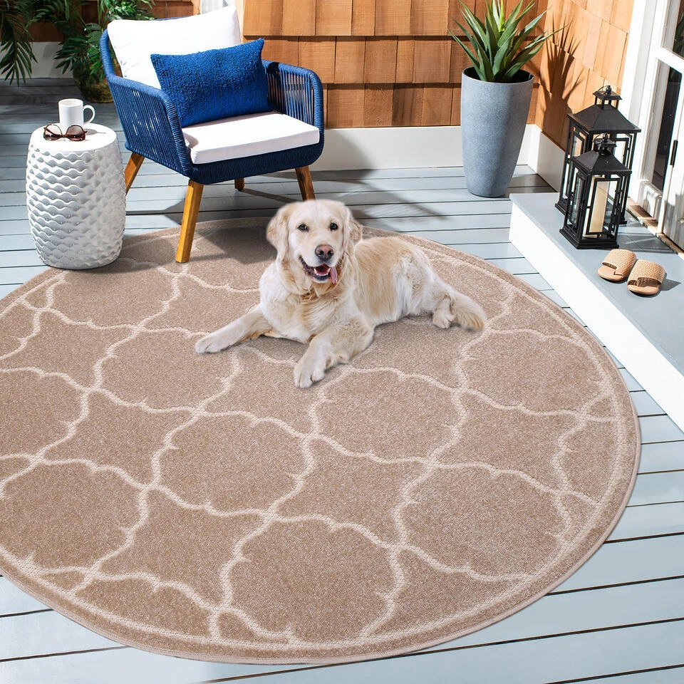 Berlin Binnen En Buitenvloerkleed Laagpolig Outdoor Beige - 120 CM ROND 6 Berlin Binnen En Buitenvloerkleed Laagpolig Outdoor Beige - 120 CM ROND - Afbeelding 4