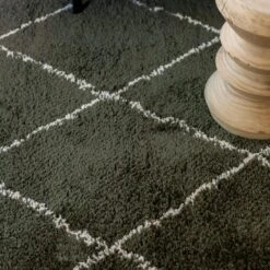 Interieur05 Hoogpolig Vloerkleed Berber Kris Kros Groen/wit - 240 X 330cm -Tapijt Wereld 1000086500 0103