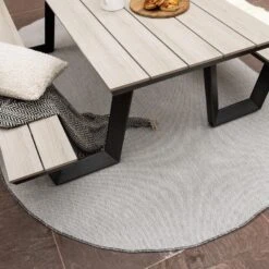 Rond Buitenkleed Mono - Grijs/Wit - Dubbelzijdig - EVA Interior - Rond 240 Ø -Tapijt Wereld 1000089499 0103