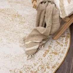 Buitenkleed Sage - Geel/Okergeel - Dubbelzijdig - EVA Interior - Rond 240 Ø -Tapijt Wereld 1000089505 0103