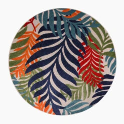 Floral Binnen En Buitenvloerkleed Laagpolig Outdoor Multi - 120 CM ROND -Tapijt Wereld 1000090701 0101