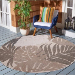 Floral Binnen En Buitenvloerkleed Laagpolig Outdoor Beige - 120 CM ROND