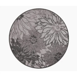 Floral Binnen En Buitenvloerkleed Laagpolig Outdoor Grijs - 120 CM ROND