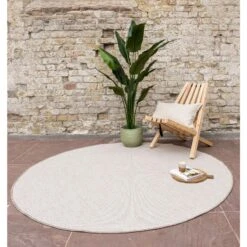 Rond Buitenkleed Mono - Naturel/Wit - Dubbelzijdig - EVA Interior - Rond 240 Ø -Tapijt Wereld 1000090935 0103