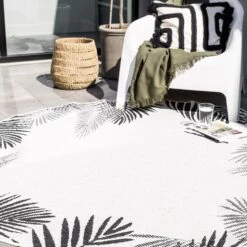 Buiten Vloerkleed Leaf - Zwart - Dubbelzijdig - EVA Interior - Rond 240 Ø -Tapijt Wereld 1000090972 0102