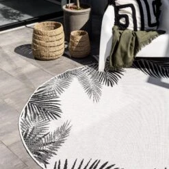 Buiten Vloerkleed Leaf - Zwart - Dubbelzijdig - EVA Interior - Rond 240 Ø -Tapijt Wereld 1000090972 0103