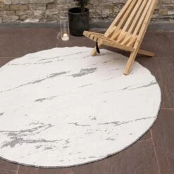 Buitenkleed Marble - Grijs/wit - Dubbelzijdig - EVA Interior - Rond 240 Ø -Tapijt Wereld 1000091502 0103