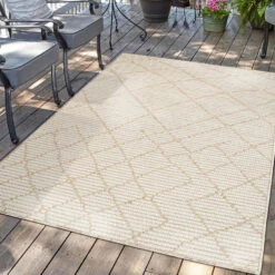 Palm Garden Binnen En Buiten Vloerkleed Tapijt Laagpolig Beige - 150x150 CM