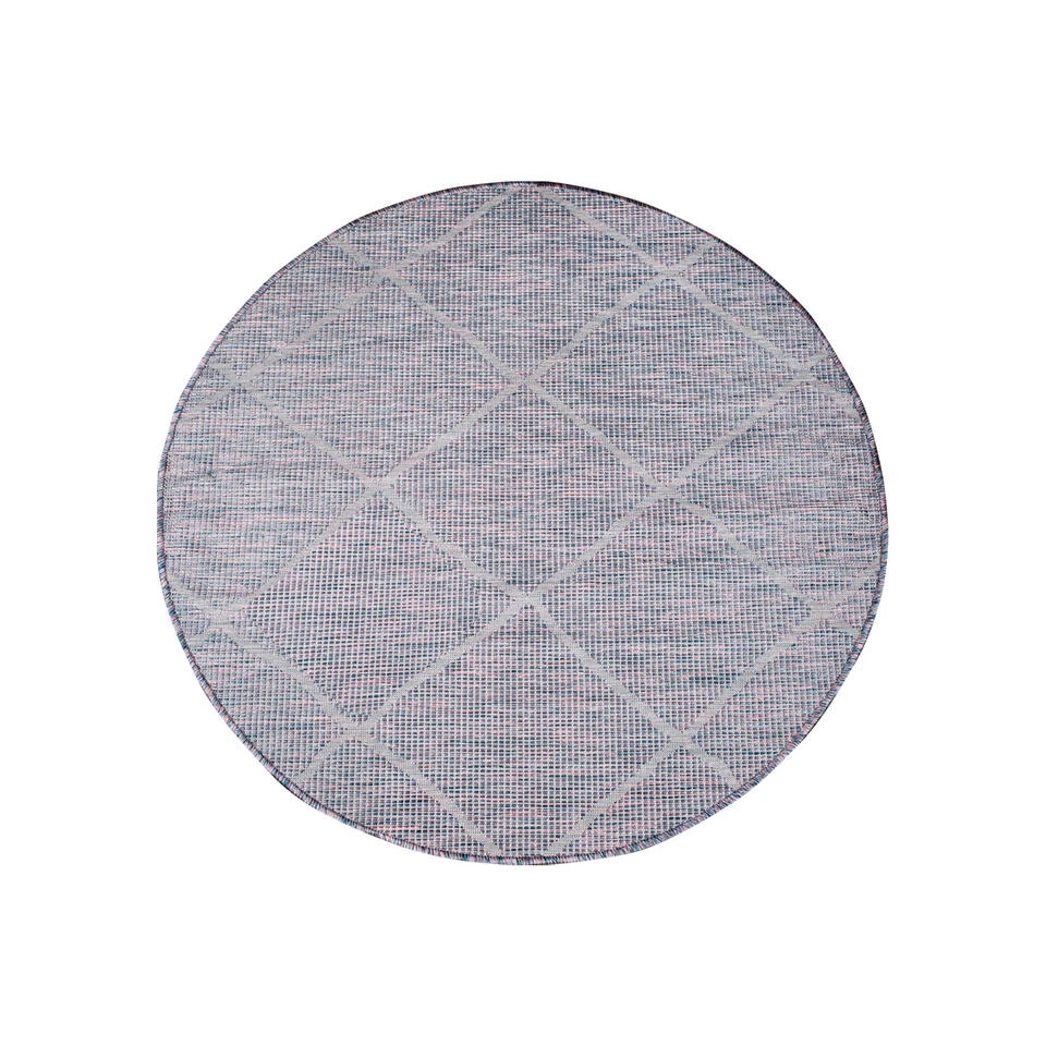 Palm Binnen En Buiten Vloerkleed Tapijt Laagpolig Blauw Roze - 160 CM ROND 4 Palm Binnen En Buiten Vloerkleed Tapijt Laagpolig Blauw Roze - 160 CM ROND - Afbeelding 2