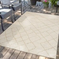 Palm Tuin Binnen En Buiten Vloerkleed Tapijt Laagpolig Beige - 120x170 CM -Tapijt Wereld 1000092103 0101