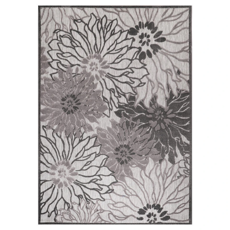 Floral Binnen En Buitenvloerkleed Laagpolig Outdoor Grijs - 140x200 CM 4 Floral Binnen En Buitenvloerkleed Laagpolig Outdoor Grijs - 140x200 CM - Afbeelding 2