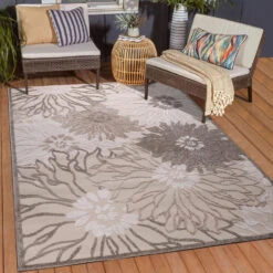 Floral Binnen En Buitenvloerkleed Laagpolig Outdoor Creme - 160x230 CM