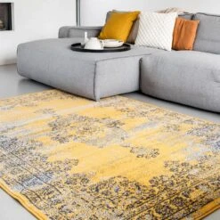 Vintage Vloerkleed Bloom - Okergeel - EVA Interior - 185 X 270 Cm -Tapijt Wereld 1429937537 0101