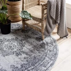 Vintage Vloerkleed Bloom Rond - Grijs - EVA Interior - Rond 160 Ø -Tapijt Wereld 1763700244 0103