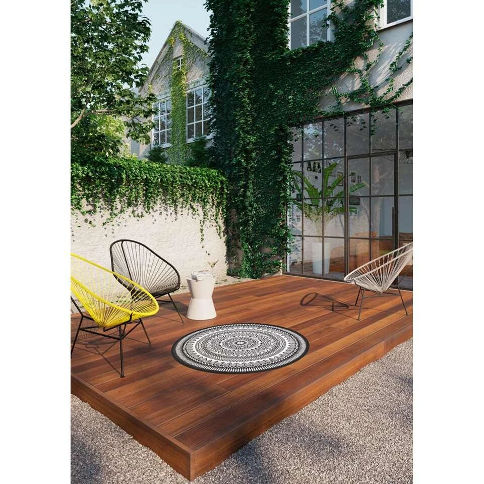 Vloerkleed Oruro Print - Zwart - Ø120 Cm 6 Vloerkleed Oruro Print - Zwart - Ø120 Cm - Afbeelding 4