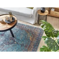 Beliani Laagpolig - KANSU Blauw Katoen 200x300 Cm -Tapijt Wereld ea40391d6b194c12a5f723a08bfc48d1